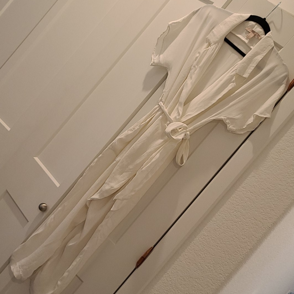 White blouse belted jumpsuit